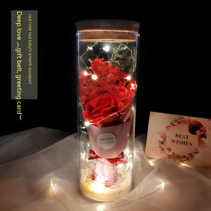 Unvergängliche Rosen Sträusse mit Glaslampe ( beleuchtet ) und mit Kärtchen