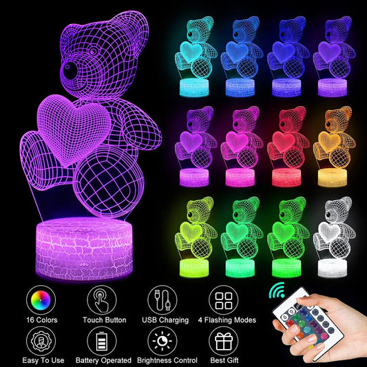 3D Liebe Teddy Lampe